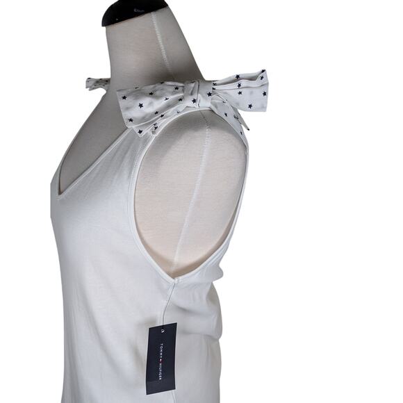 Tommy Hilfiger Medium 100% Cotton V-Neck Tank Top Star Print Tied Bow Straps - Picture 1 of 8